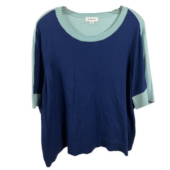 Summersalt The Colorblock Short Sleeve Cashmere Blend Sweater- Size 1X - Picture 2 of 6